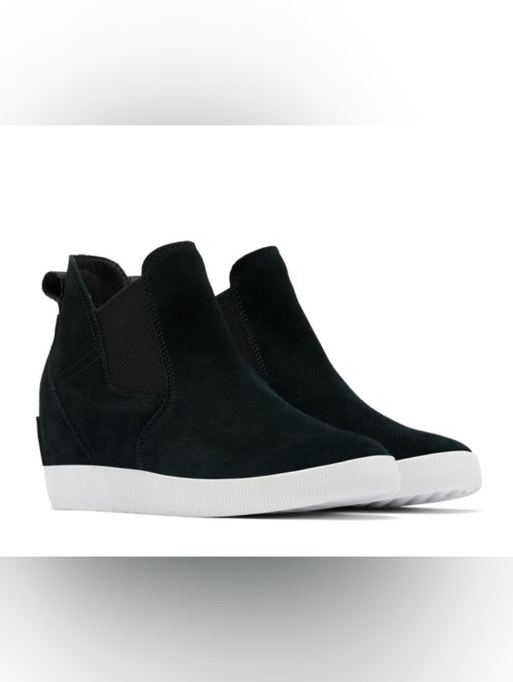 Sorel Black Suede Slip-On Wedge Sneakers with White Sole Out N About Leather 11